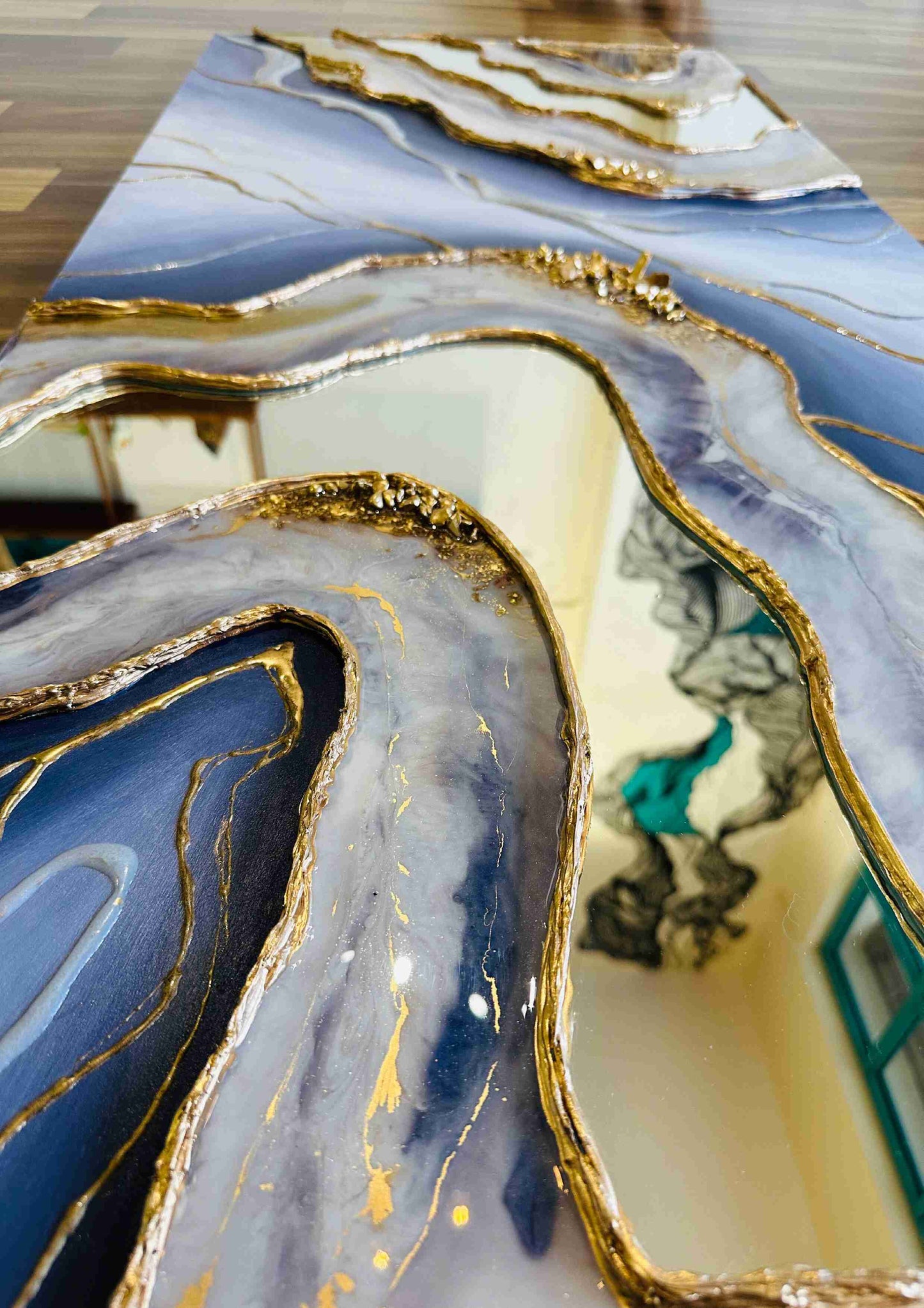 Elegant Oceanic Geode Resin Wall Art with Gold Detailing