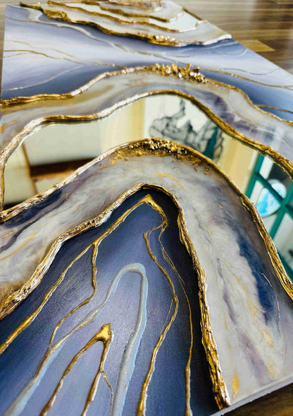 Elegant Oceanic Geode Resin Wall Art with Gold Detailing