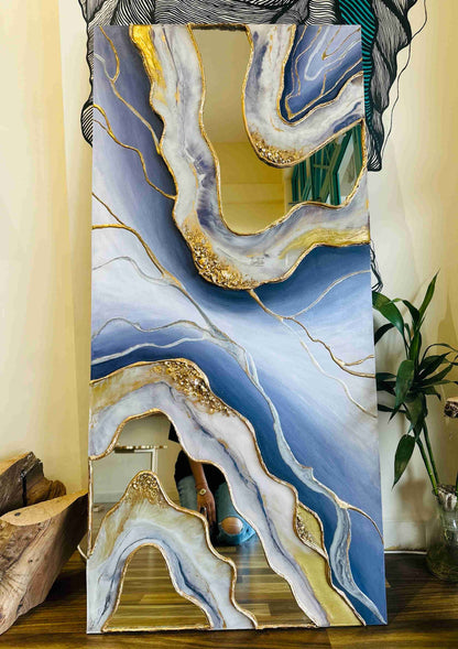 Elegant Oceanic Geode Resin Wall Art with Gold Detailing