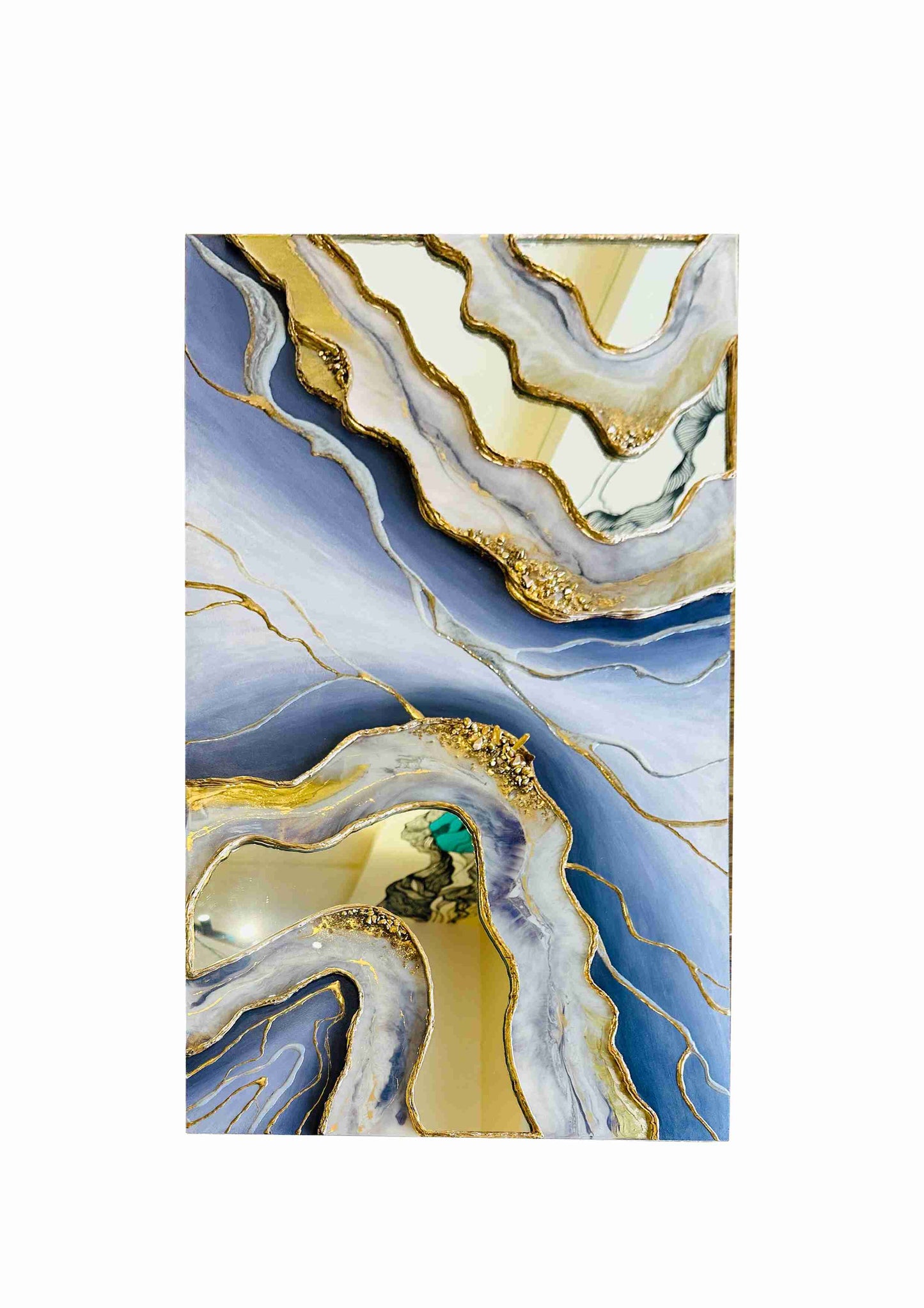 Elegant Oceanic Geode Resin Wall Art with Gold Detailing