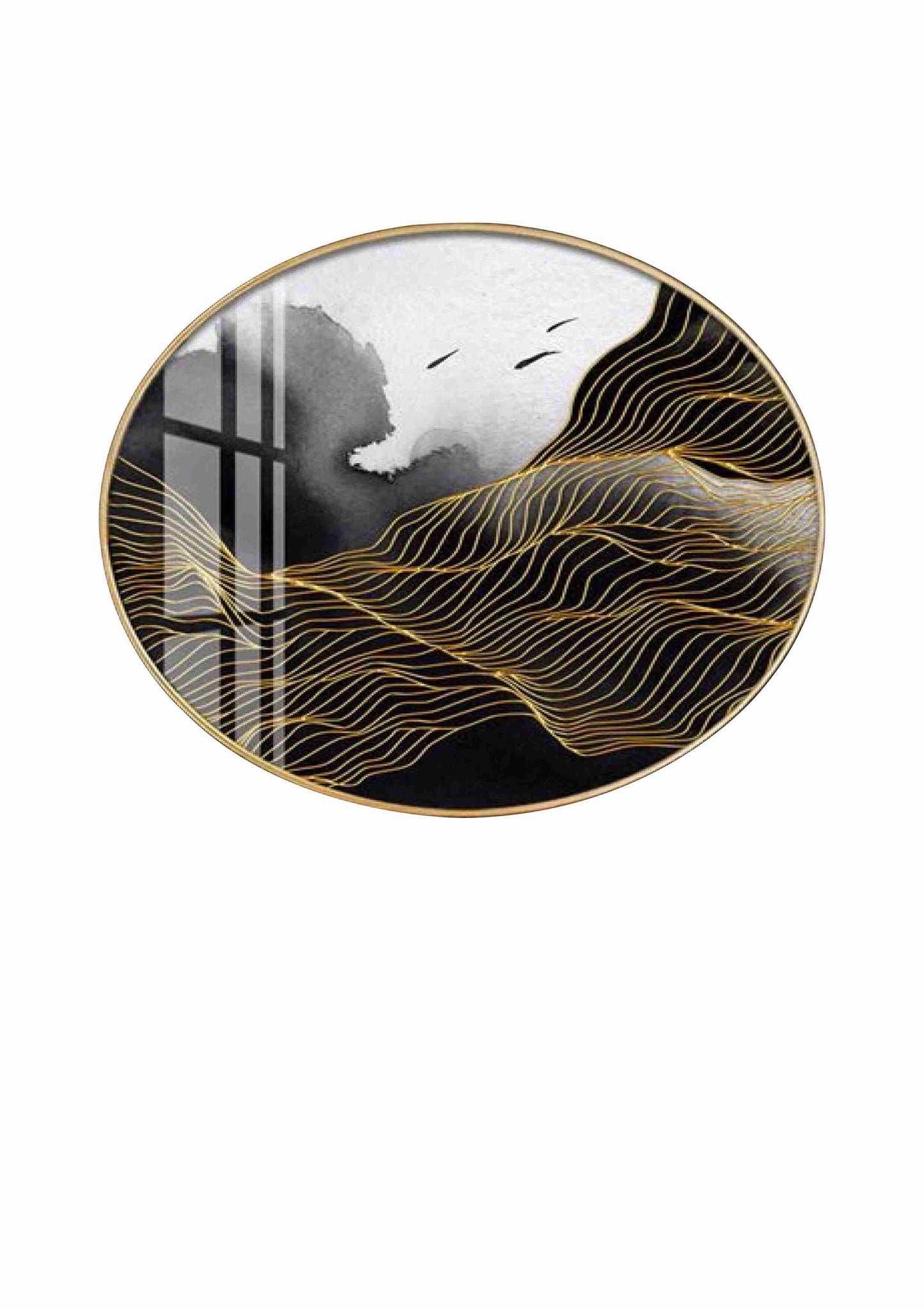 Golden Wave Horizon Wall Art | Contemporary Circular Canvas