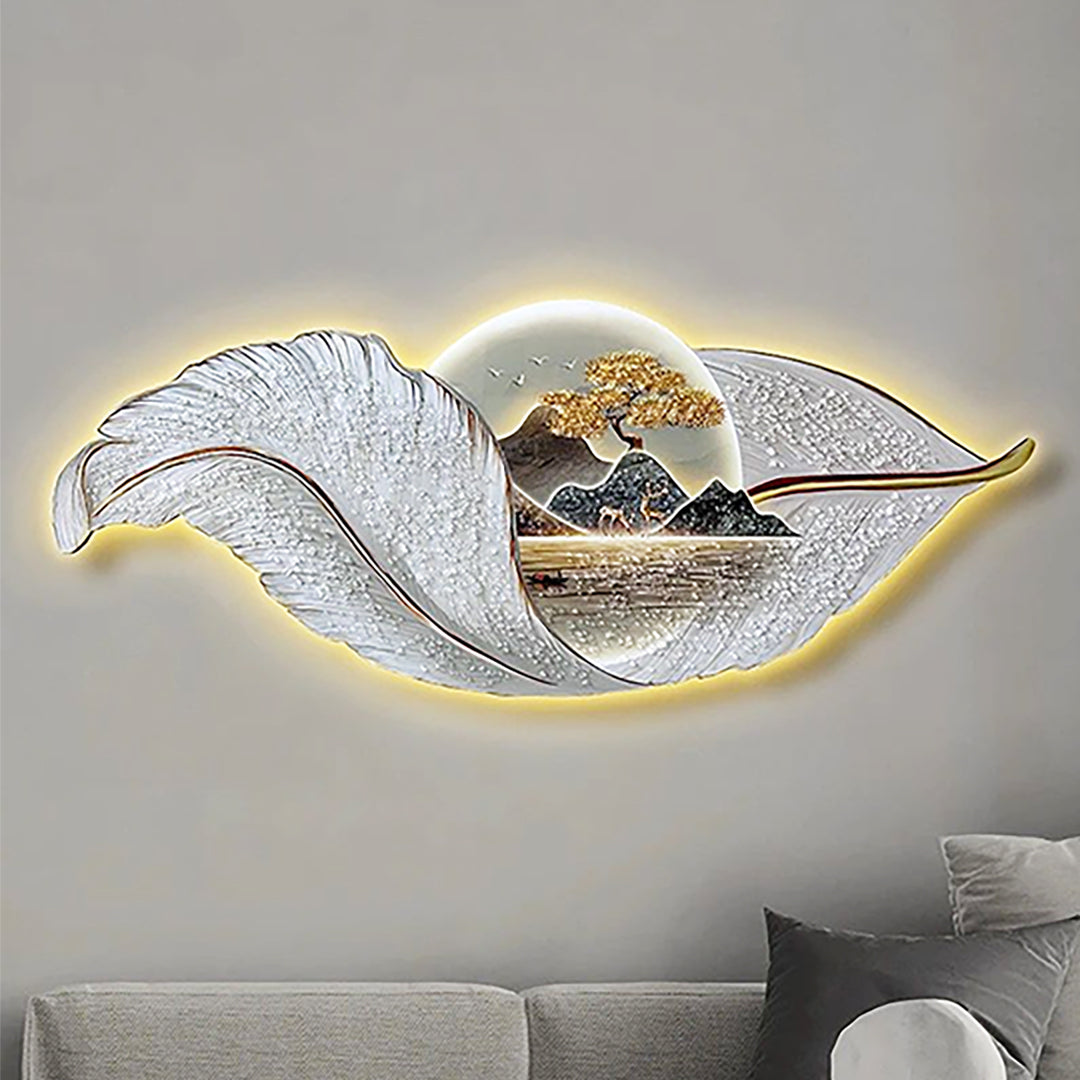 LED Modern Feather crystal Porcelain diamond irregular wall hanging painting wall art decor for home