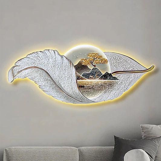 LED Modern Feather crystal Porcelain diamond irregular wall hanging painting wall art decor for home