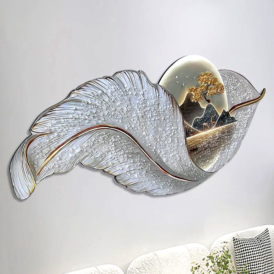 LED Modern Feather crystal Porcelain diamond irregular wall hanging painting wall art decor for home